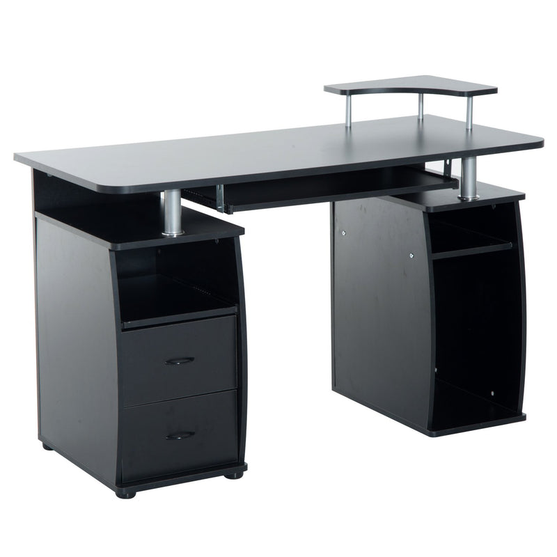 Scrivania da Ufficio Porta PC con Ripiani Tastiera Nero 120x55x85 cm -1