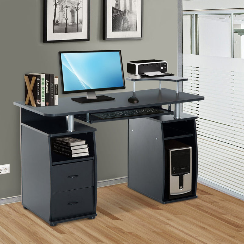 Scrivania da Ufficio Porta PC con Ripiani Tastiera Nero 120x55x85 cm -2