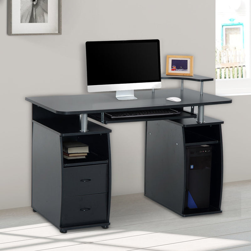 Scrivania da Ufficio Porta PC con Ripiani Tastiera Nero 120x55x85 cm -5