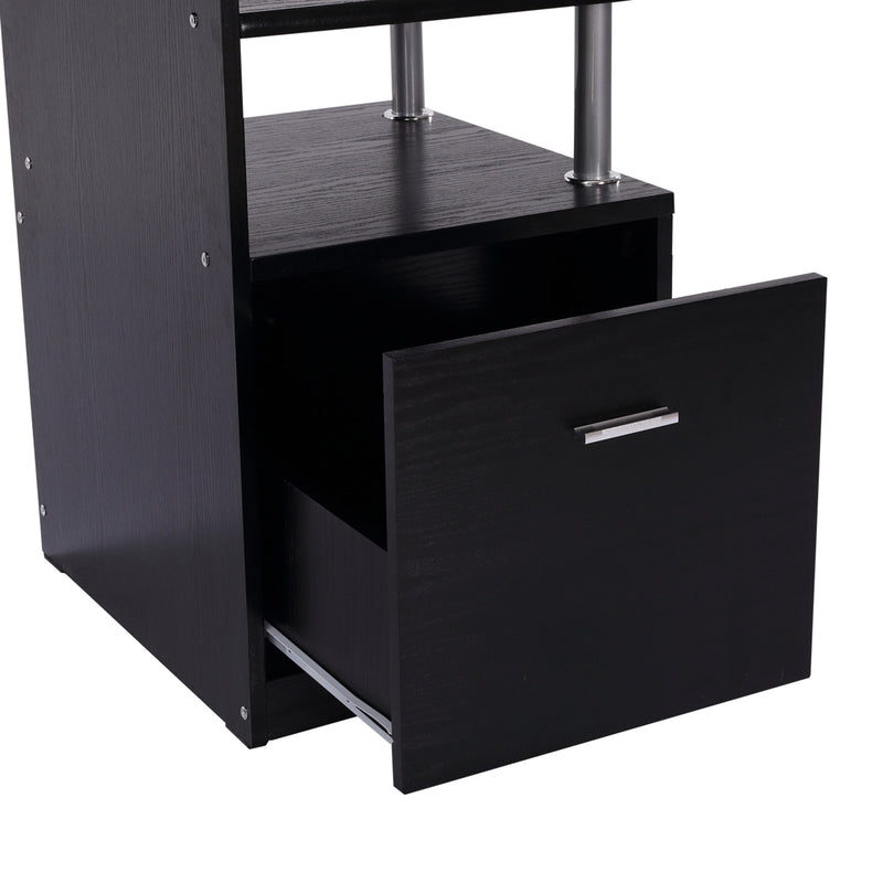 Scrivania Porta PC Moderna Tavolo da Ufficio con Ripiani Tastiera Scorrevole 152x60x88 cm Nero -7