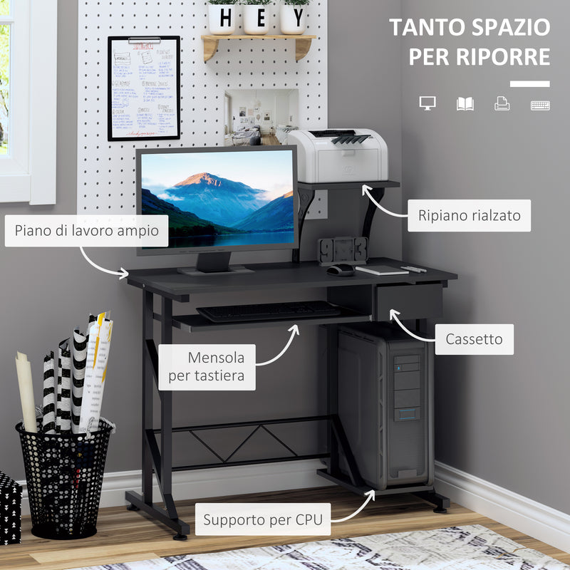 Scrivania da Ufficio Porta PC 90x50x95 cm in Acciaio e MDF  Nero-5