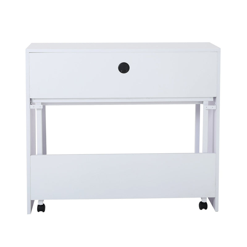 Scrivania Tavolo Porta PC con due Ripiani con Ruote in Legno MDF Bianco 100x36x88 cm -6