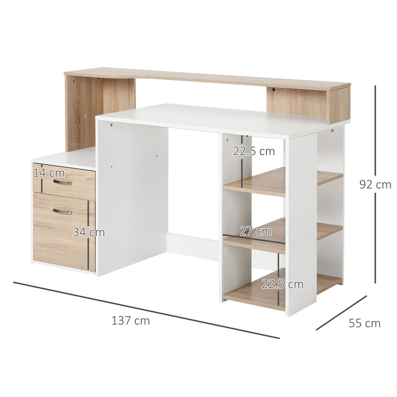 Scrivania da Ufficio Porta PC 137x55x92 cm in Legno MDF Legno Naturale e Bianco-3