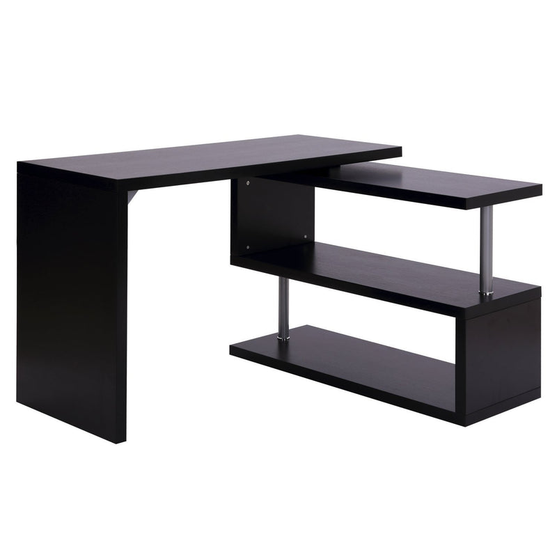 Scrivania da Ufficio Angolare per Computer con Scaffali in Legno Nero 120x106x75 cm -1