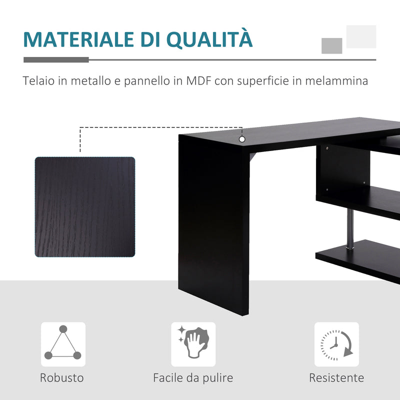 Scrivania da Ufficio Angolare per Computer con Scaffali in Legno Nero 120x106x75 cm -5