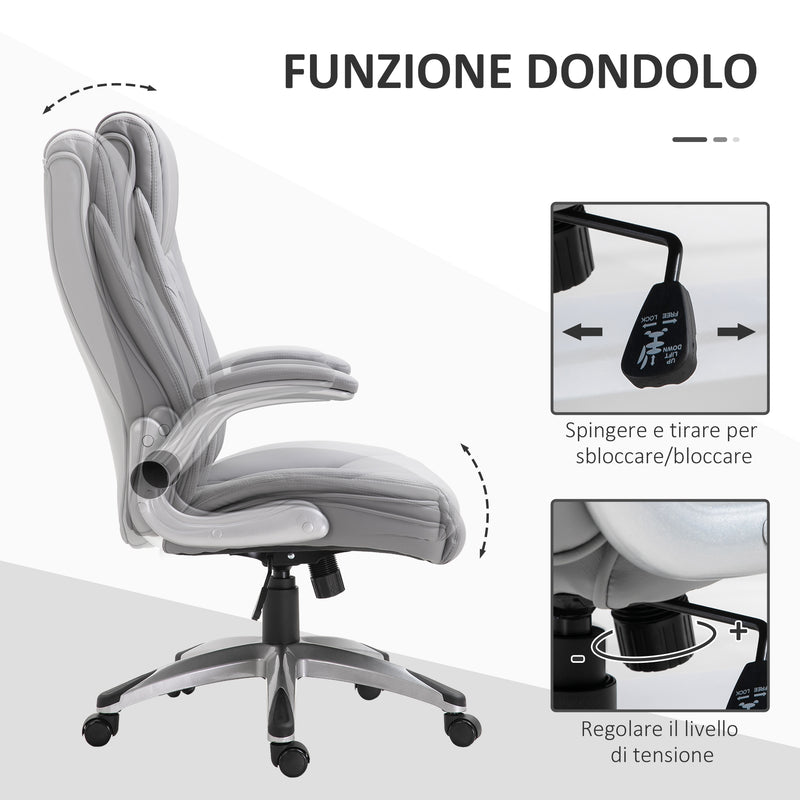 Sedia Poltrona Presidenziale da Ufficio 69,5x76x113-121 cm in Similpelle Grigia-5