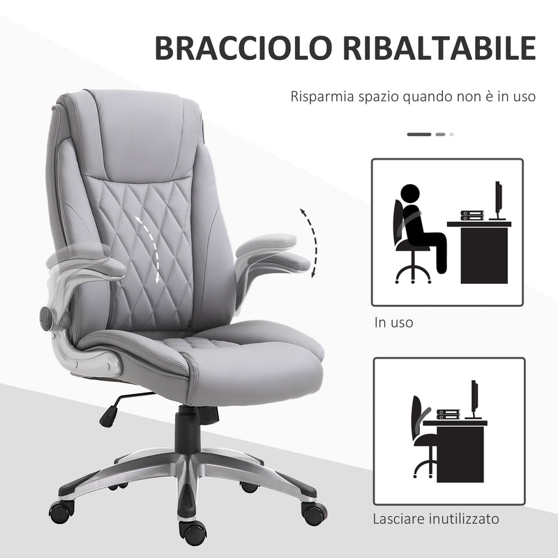 Sedia Poltrona Presidenziale da Ufficio 69,5x76x113-121 cm in Similpelle Grigia-6