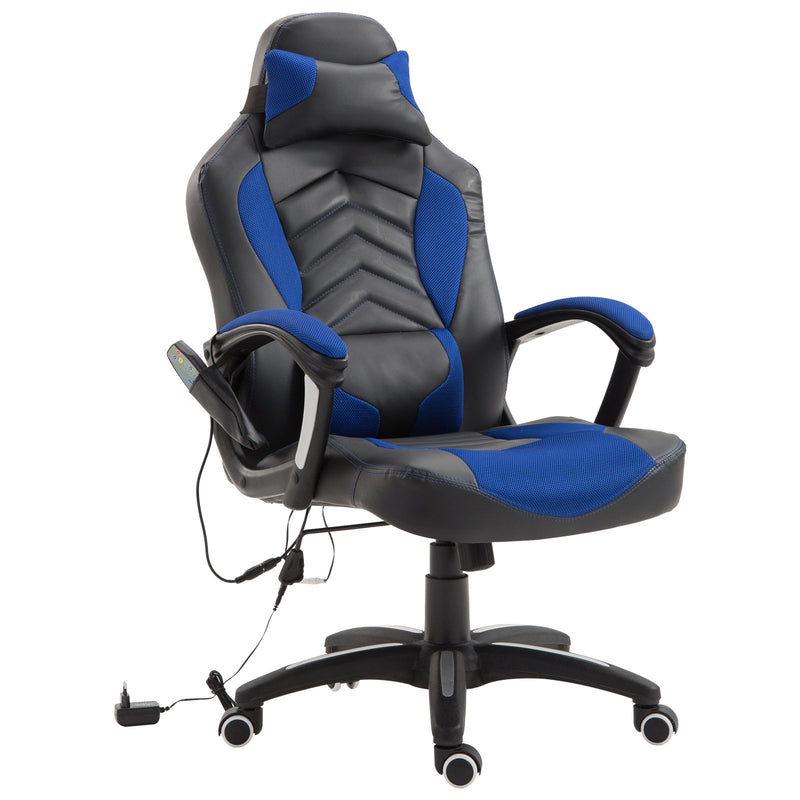 Sedia da Gaming Massaggiante e Riscaldante Blu e Nero 68x69x108-117 cm -1