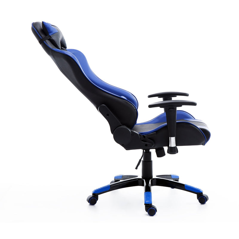 Sedia da Gaming in Similpelle con Sostegno Lombare e Collo Nera e Blu -2