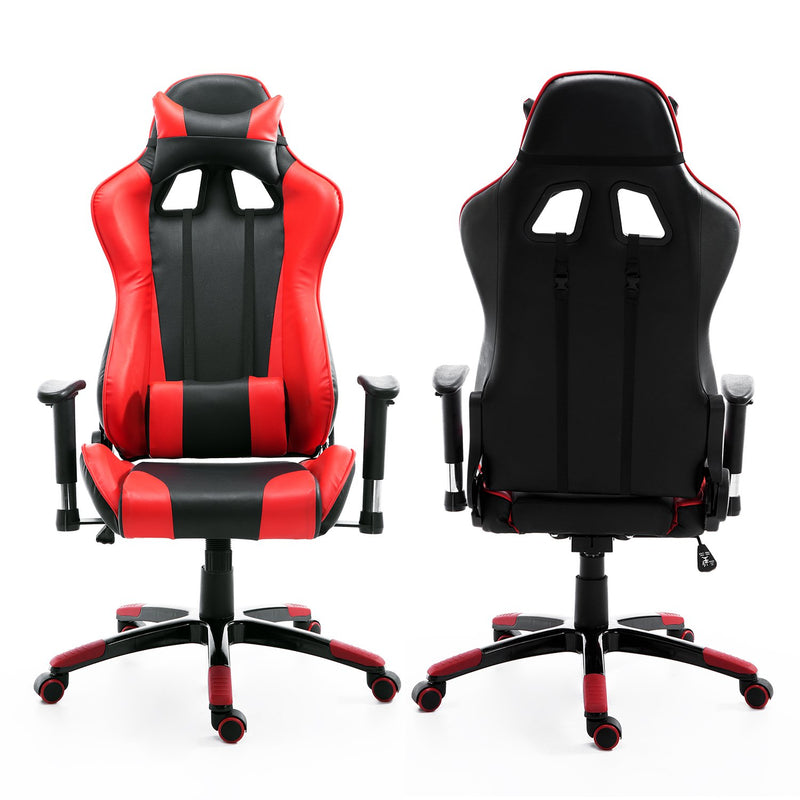 Sedia da Gaming in Similpelle con Sostegno Lombare Collo Nera e Rossa -1