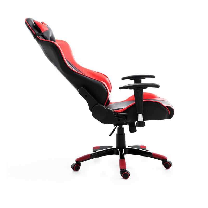 Sedia da Gaming in Similpelle con Sostegno Lombare Collo Nera e Rossa -3