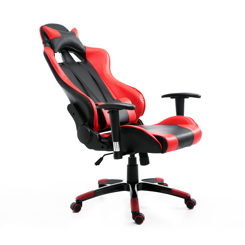 Sedia da Gaming in Similpelle con Sostegno Lombare Collo Nera e Rossa -4