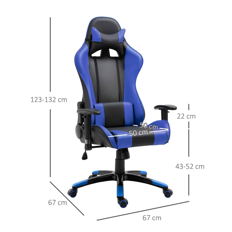 Sedia da Gaming in Similpelle con Sostegno Lombare e Collo Nera e Blu -7