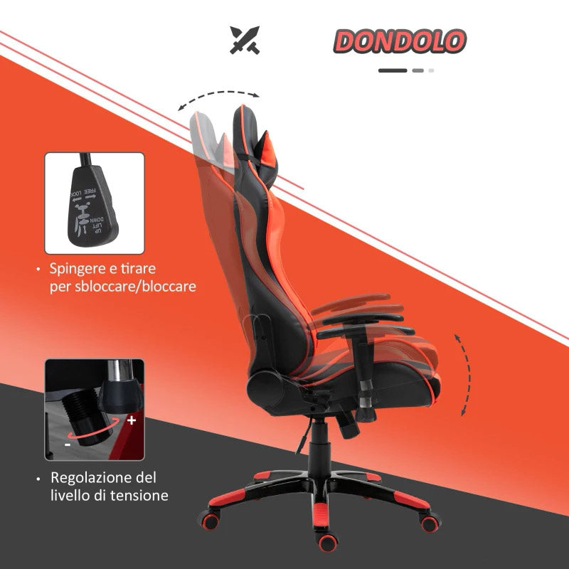 Sedia da Gaming in Similpelle con Sostegno Lombare Collo Nera e Rossa -8