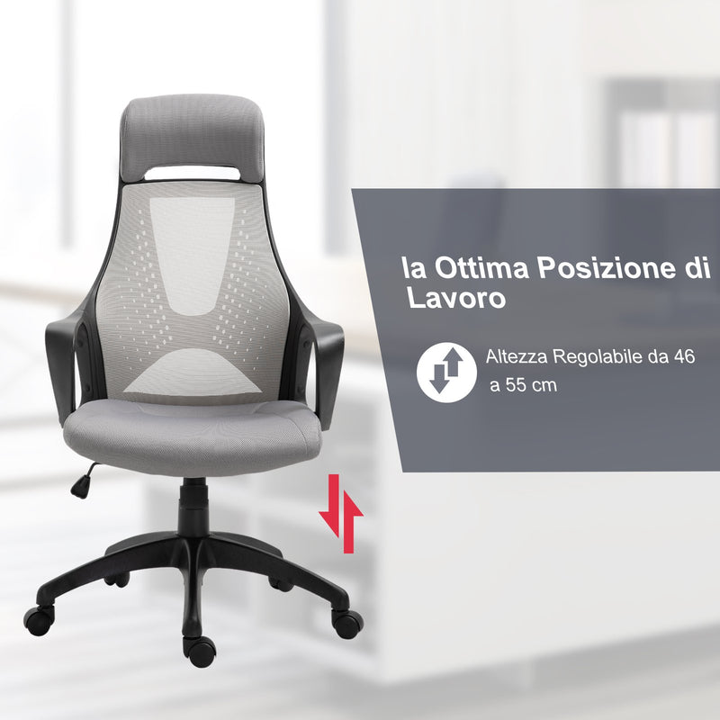 Sedia da Ufficio Presidenziale Ergonomica a Rete con Supporto Lombare  Grigia-4