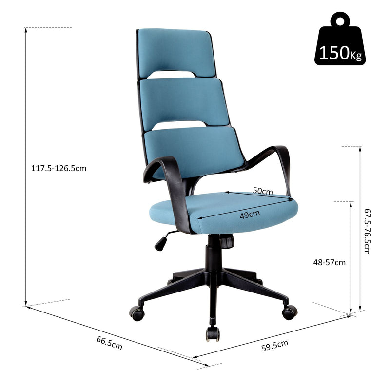 Sedia da Ufficio Presidenziale Ergonomica in Tessuto  Blu e Nero-3