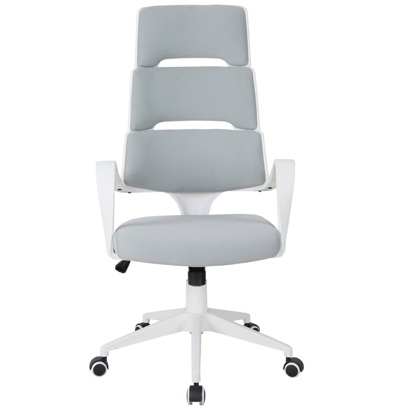 Sedia da Ufficio Presidenziale Ergonomica in Tessuto  Bianco e Grigio-5