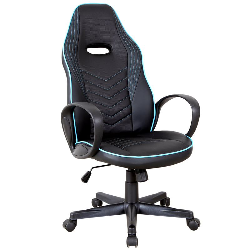 Sedia da Gaming Ergonomica in Similpelle Altezza Regolabile  Nera e Azzurra-1