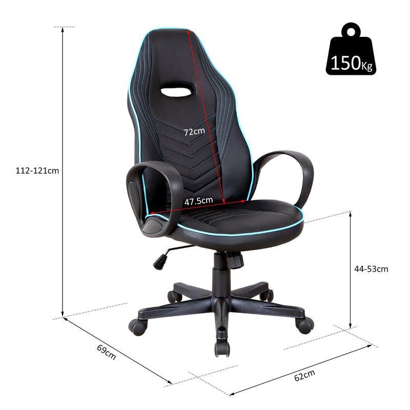 Sedia da Gaming Ergonomica in Similpelle Altezza Regolabile  Nera e Azzurra-3