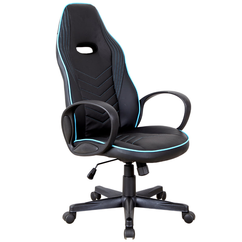 Sedia da Gaming Ergonomica in Similpelle Altezza Regolabile  Nera e Azzurra-4