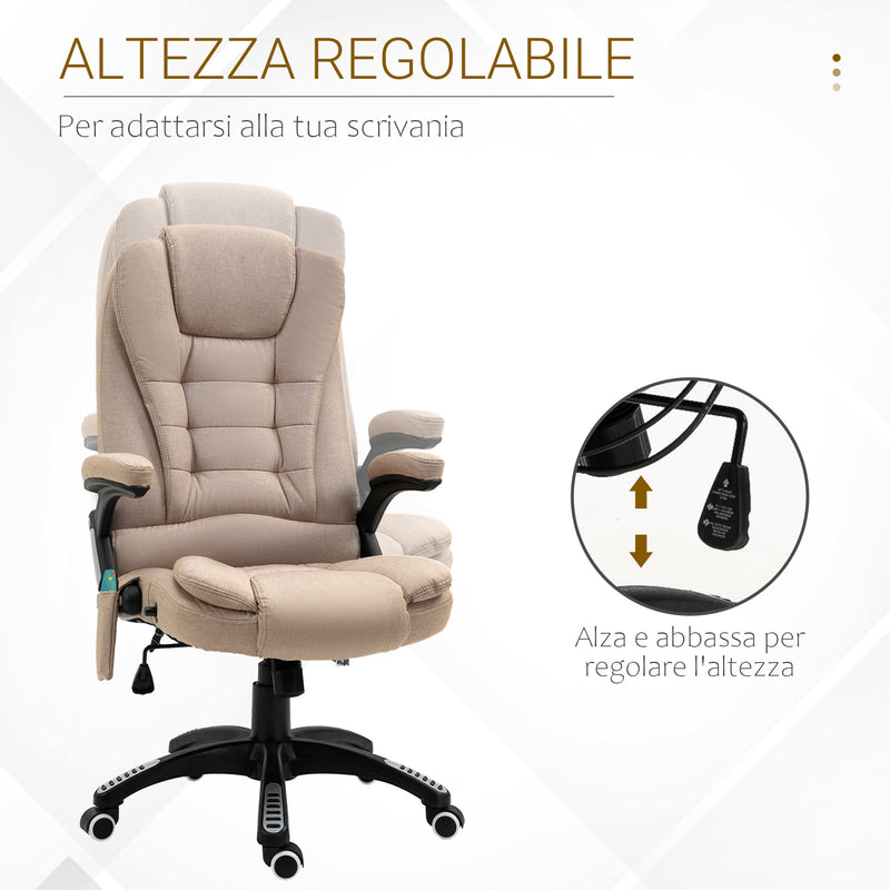 Sedia Poltrona da Ufficio Presidenziale Massaggiante in Tessuto Beige-4