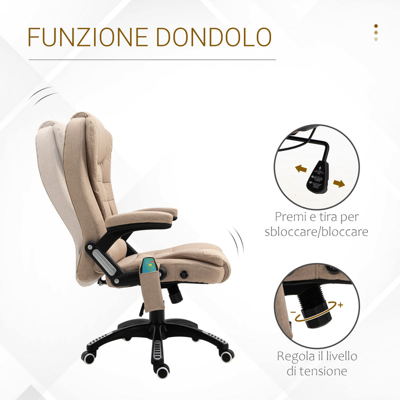 Sedia Poltrona da Ufficio Presidenziale Massaggiante in Tessuto Beige-5