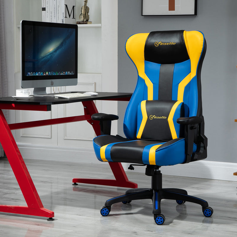 Sedia da Gaming Ergonomica 74x63x118,5- cm  Nera Blu e Giallo-1