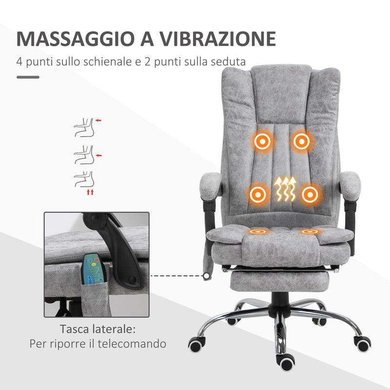 Sedia Poltrona Presidenziale da Ufficio 62x67x113-120 cm Massaggiante Riscaldante Grigia-4