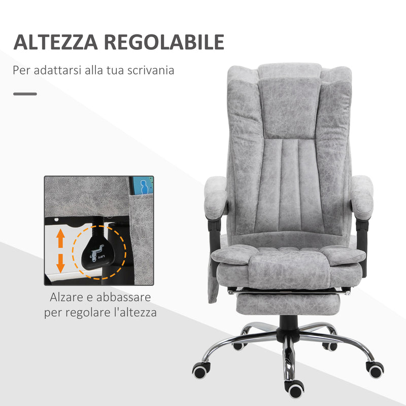 Sedia Poltrona Presidenziale da Ufficio 62x67x113-120 cm Massaggiante Riscaldante Grigia-5