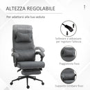 Sedia Poltrona Presidenziale da Ufficio 66x70x115-123 cm con Poggiapiedi in Tessuto Effetto Lino Grigia-4