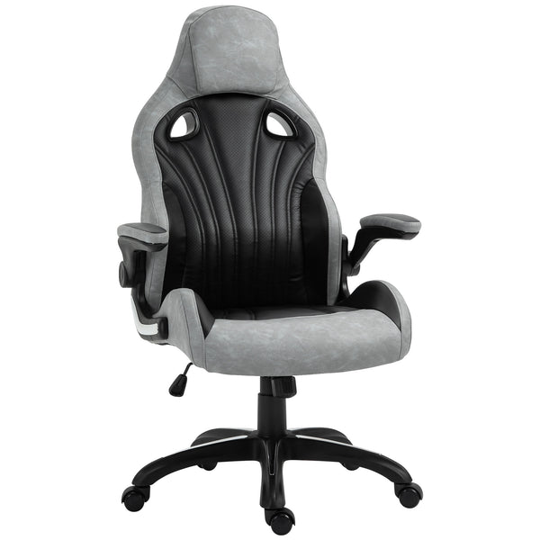 Drehbarer Gaming-Stuhl mit Liegefunktion aus schwarzem und grauem Kunstleder sconto