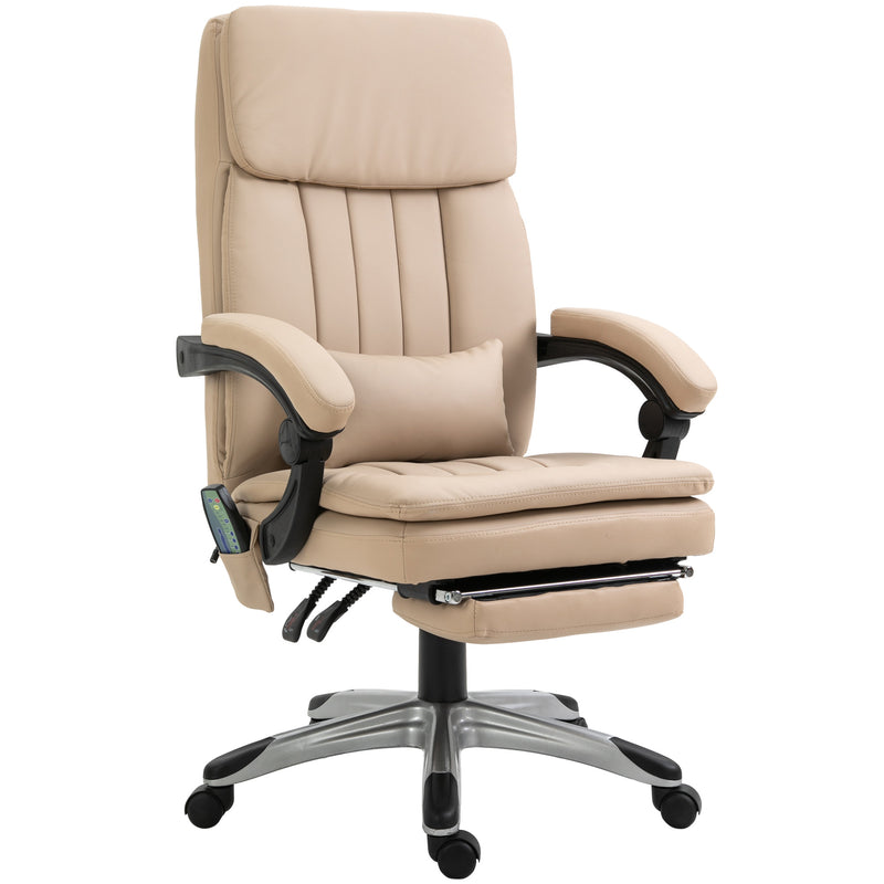 Sedia da Ufficio Presidenziale Massaggiante con Riscaldamento in Similpelle 67x69x106-116 cm  Beige-1