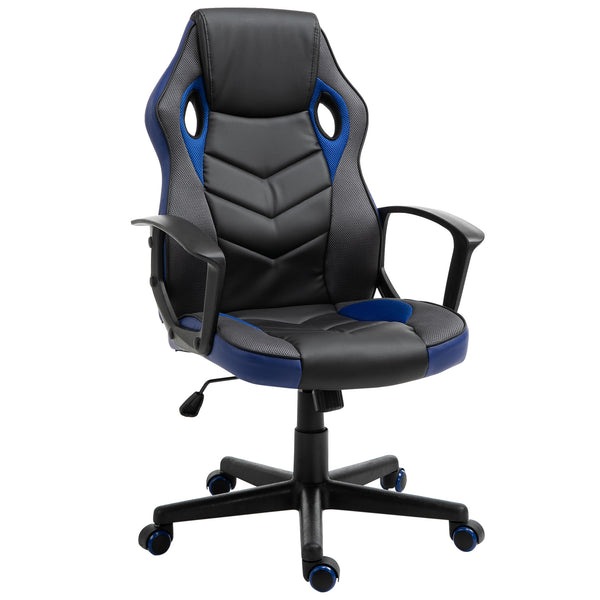 Drehbarer Gaming-Stuhl in schwarzem und blauem Kunstleder online