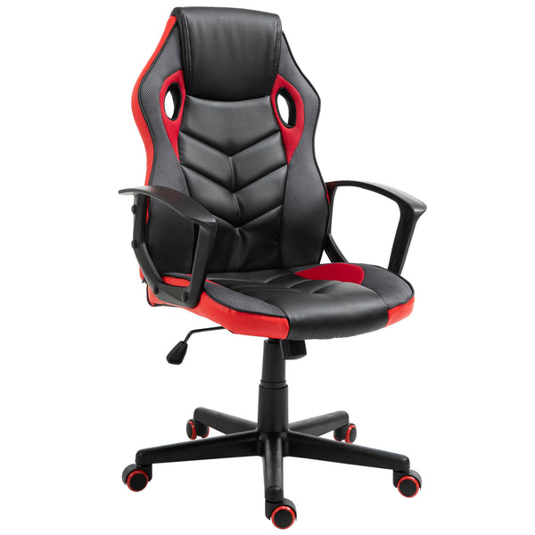 Drehbarer Gaming-Stuhl in schwarzem und rotem Kunstleder online