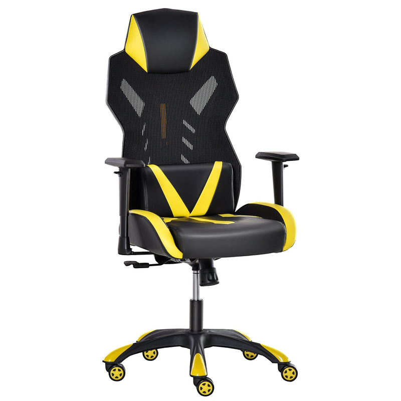 Sedia da Gaming Ergonomica in Similpelle e Rete Nero e Giallo-1