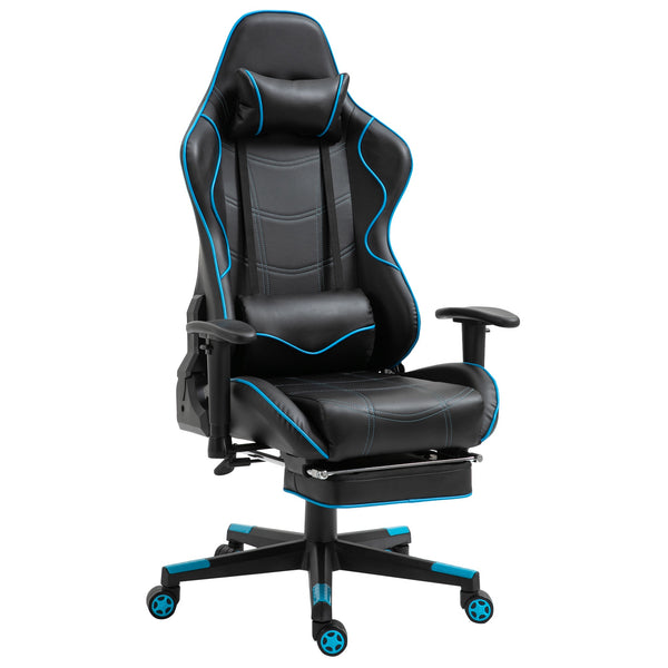 acquista Ergonomischer Gaming-Stuhl 72x77x128-138 cm mit Fußstütze aus schwarzem Kunstleder