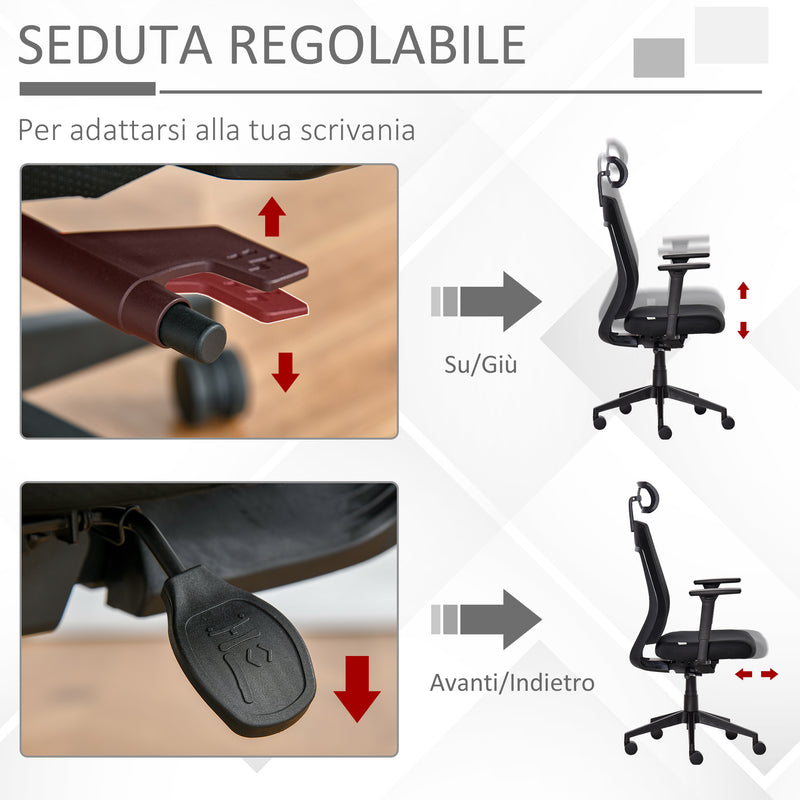 Sedia Poltrona Direzionale da Ufficio 67x64x118-126 cm in Tessuto a Rete Nero-4