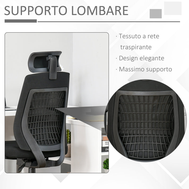 Sedia Poltrona Direzionale da Ufficio 67x64x118-126 cm in Tessuto a Rete Nero-8