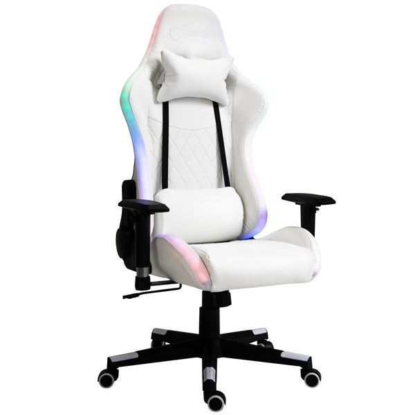 Ergonomischer Gaming-Stuhl mit LED-Leuchten in weißem Kunstleder sconto