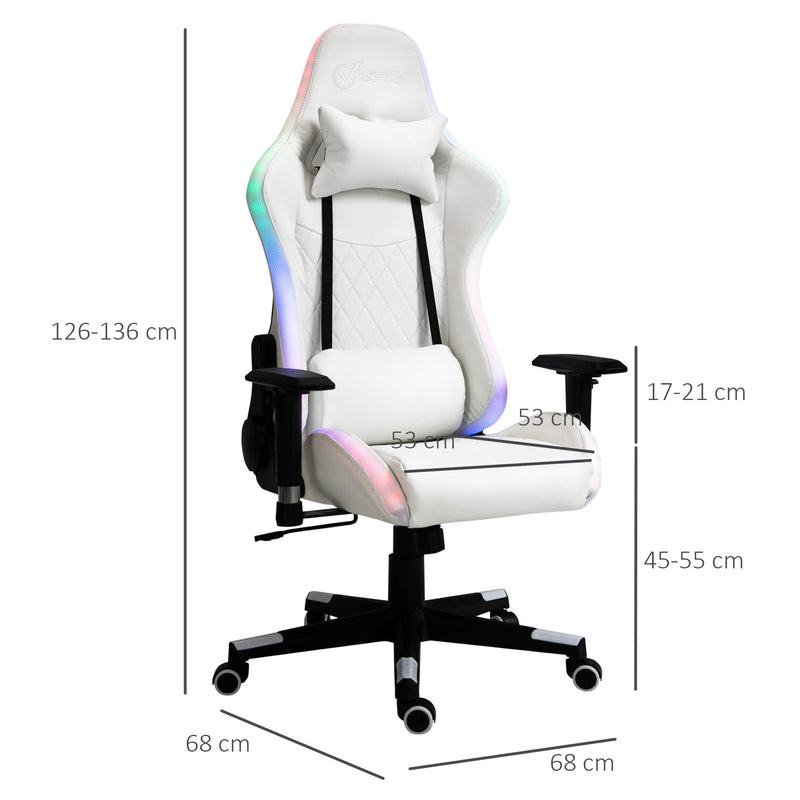 Sedia da Gaming Ergonomica con Luci a LED in Similpelle Bianca-3