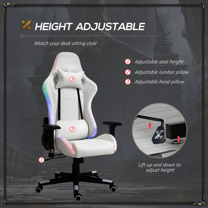 Sedia da Gaming Ergonomica con Luci a LED in Similpelle Bianca-5