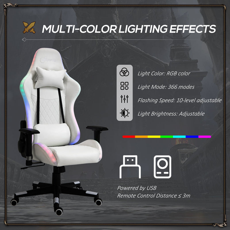 Sedia da Gaming Ergonomica con Luci a LED in Similpelle Bianca-6