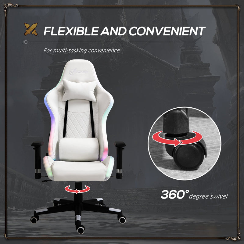 Sedia da Gaming Ergonomica con Luci a LED in Similpelle Bianca-7