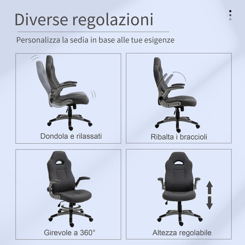 Sedia da Gaming Ergonomica 70,5x70x113-121 in Tessuto Grigio-4