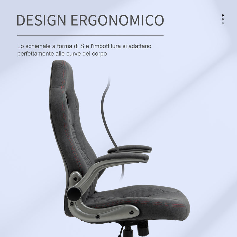 Sedia da Gaming Ergonomica 70,5x70x113-121 in Tessuto Grigio-5