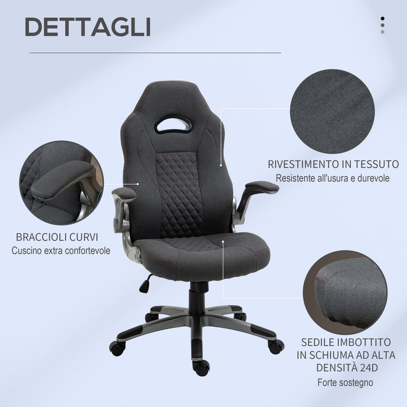 Sedia da Gaming Ergonomica 70,5x70x113-121 in Tessuto Grigio-6