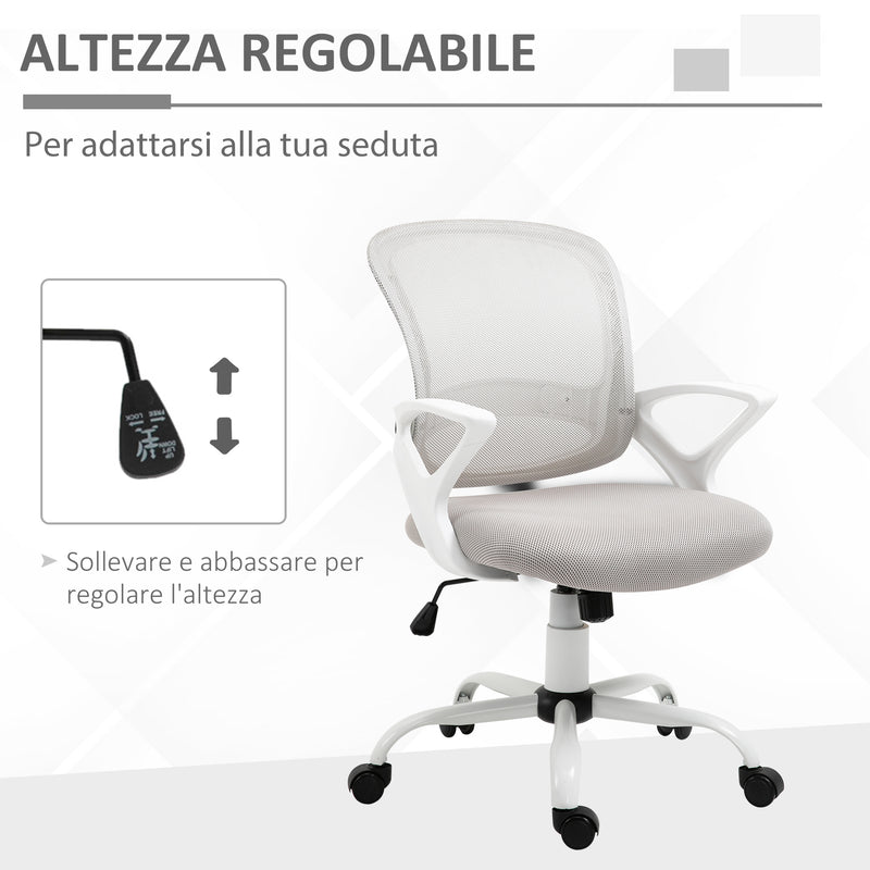 Sedia Poltrona Operativa da Ufficio 61x61x89-99 cm in Tessuto Grigio-5