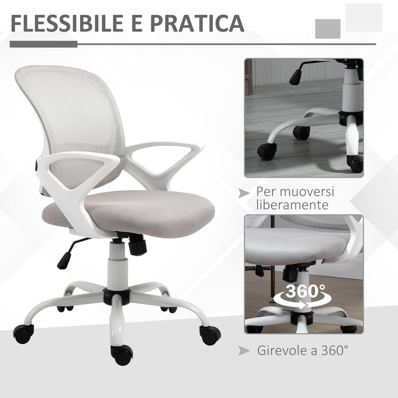 Sedia Poltrona Operativa da Ufficio 61x61x89-99 cm in Tessuto Grigio-7