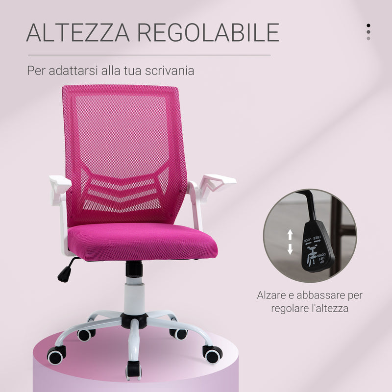 Sedia Operativa da Ufficio 62,5x55x94-104 cm in Tessuto Rosa-5