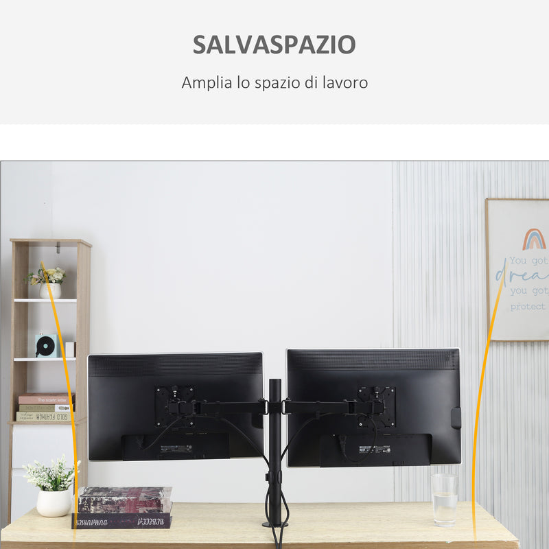 Doppio Supporto Monitor 13"-32" per Scrivania in Acciaio Nero-8